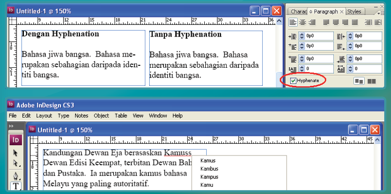 Spell checker in Dewan Eja Pro for Adobe InDesign Screenshot